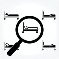 Magnifying glass analyzing hospital beds