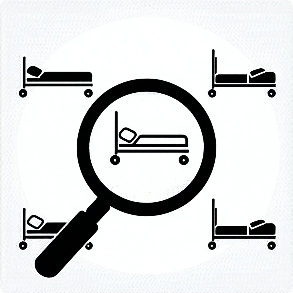 Magnifying glass analyzing hospital beds